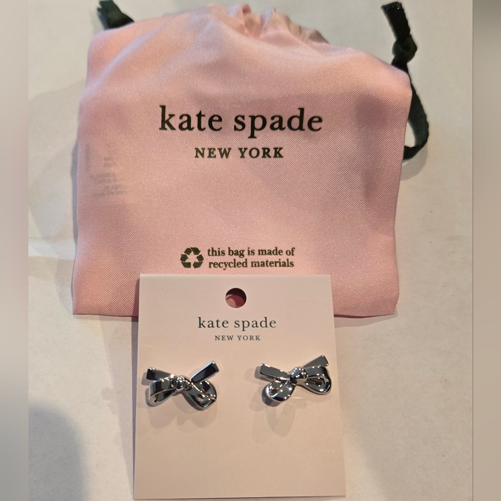 Kate Spade Silvertone Bow Earrings - Picture 2 of 6